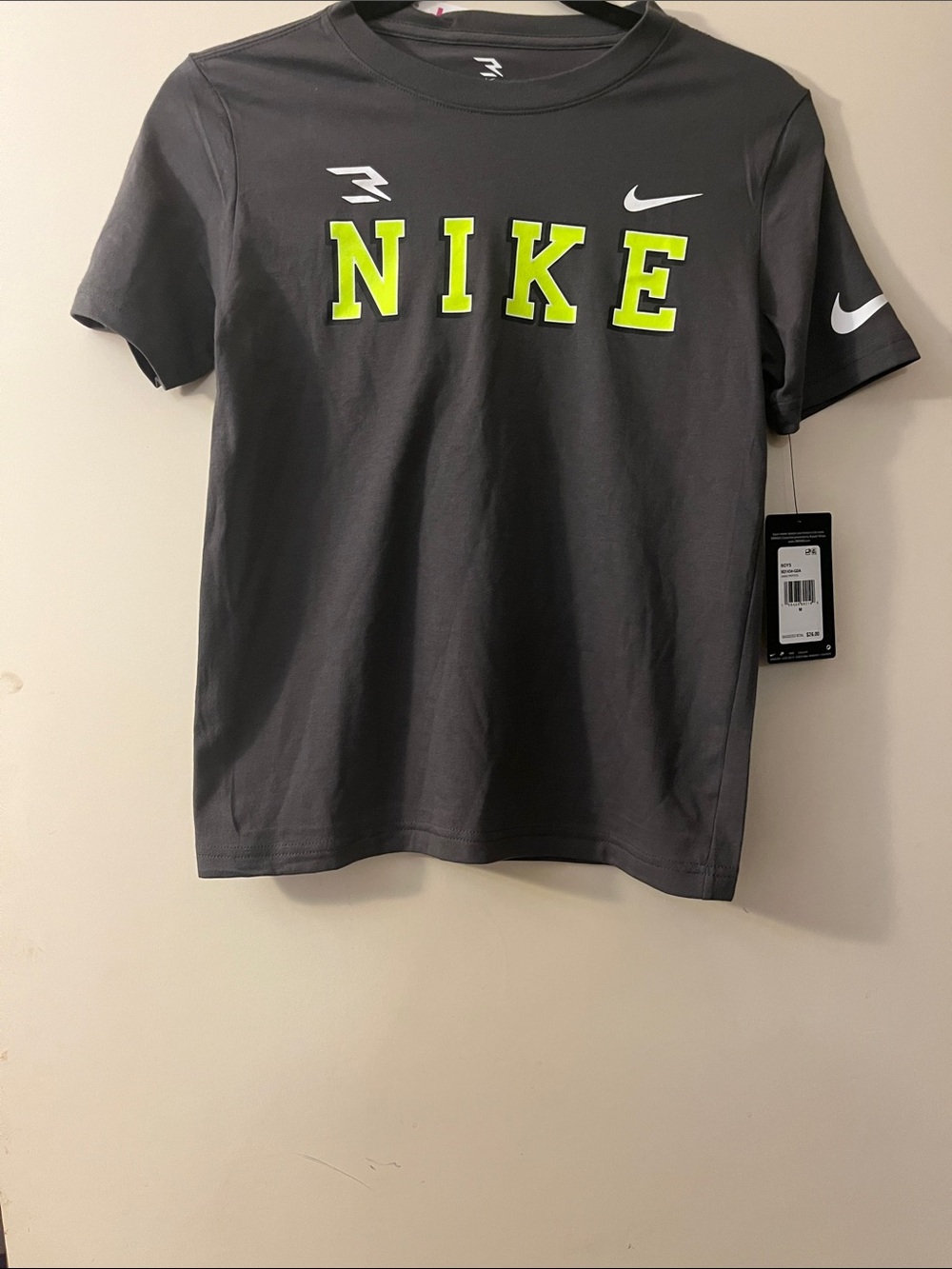 Nike Gray Short Sleeve Tee with Neon Yellow-Green NIKE Letters